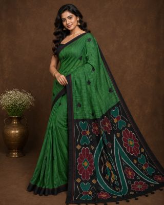Green Pure Handloom Saree From Bengal