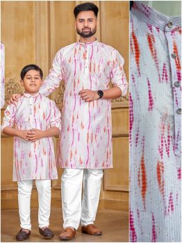 Combo pack child and adult Pure Banglori Silk Crochet Work and Print kurta