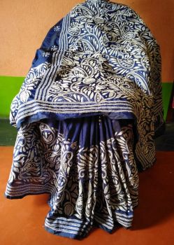 Bluewood kantha Silk Flower Design Saree From Bengal