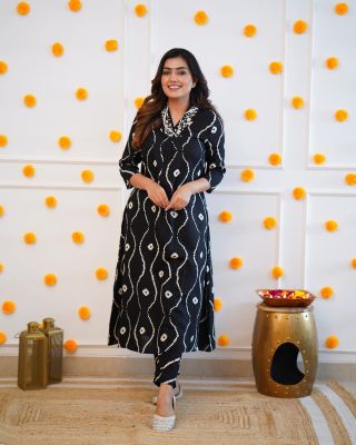 Black Pure Handloom Kurta Pant Set