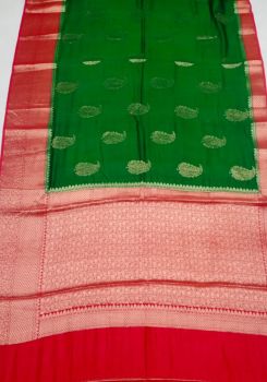 Deep Green Banarasi Semi Silk Saree From Banaras