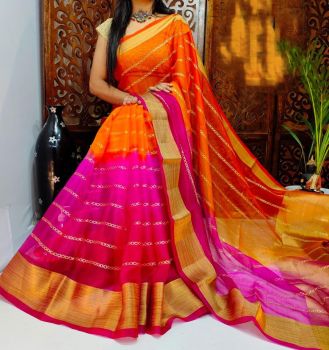 Orange And Pink Georgette Saree From Banaras