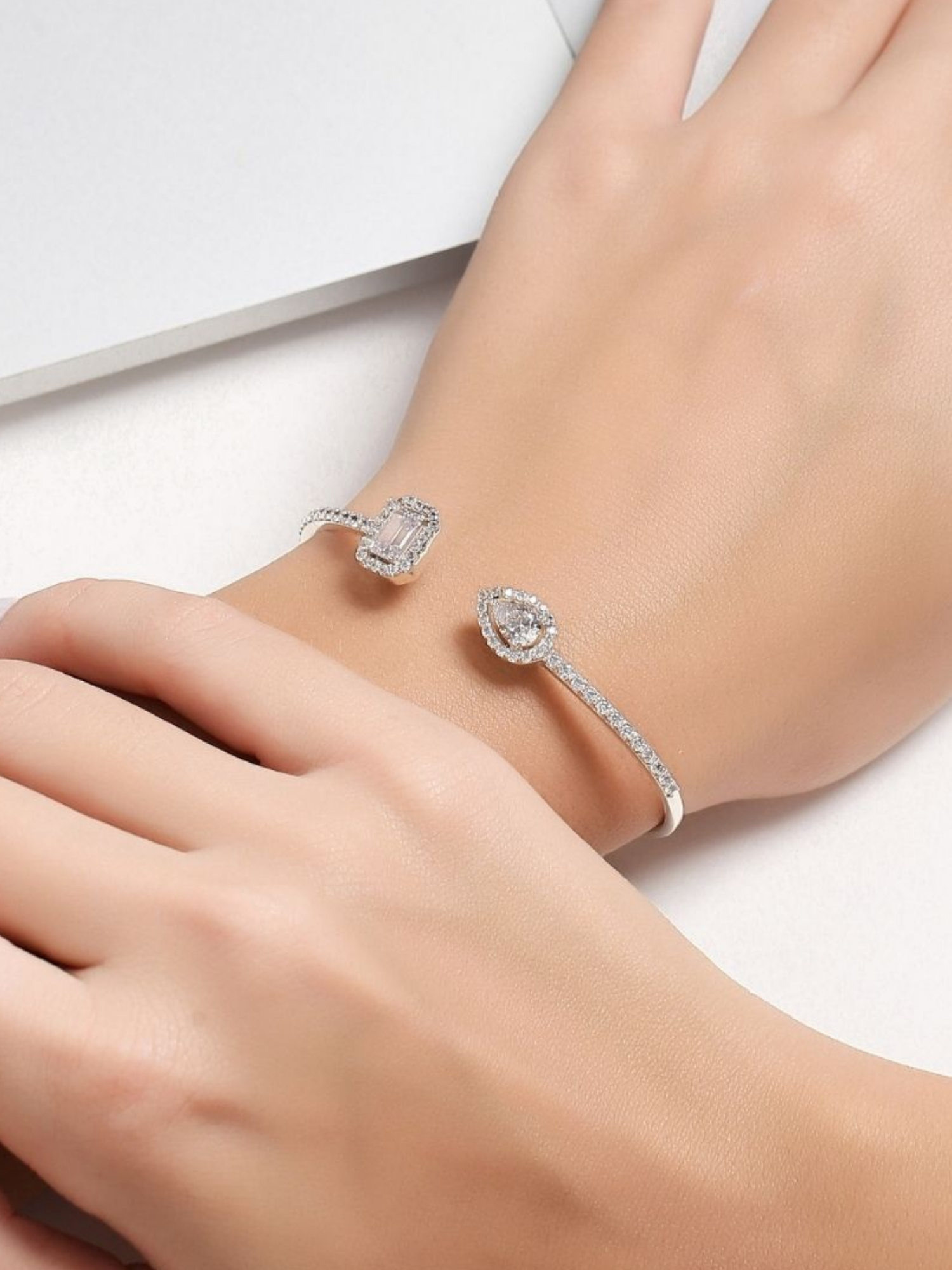 White CZ Rhodium Bracelet in 925 Sterling Silver