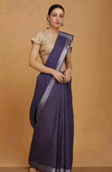 Voilet Plain Linen By Linen Saree From Bhagalpur