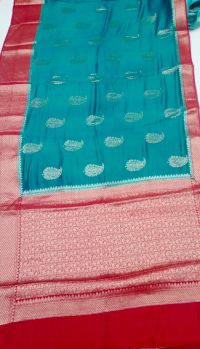Teal Blue Banarasi Semi Silk Saree From Banaras