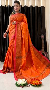 Orange Butta Copper Zari work Tissue Saree From Bengal