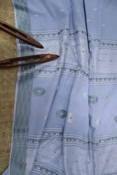 Light Blue Chakra Pure Cotton Handloom Saree From Assam