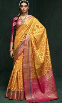 Yellow Pure Handloom Silk Saree From Banaras