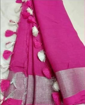 Pink Plain Linen By Linen Saree From Bhagalpur