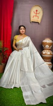 White Pure Handloom Tissue Saree From Bengal