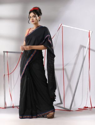 Black Pure Handloom Cotton Saree From Bengal