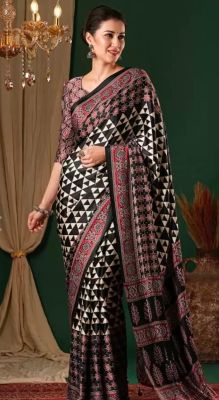 Black Pure Handloom Crepe Silk Saree From Banaras