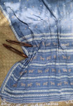 Light Blue Butta Pure Cotton Handloom Saree From Assam