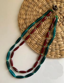 Maroon And Green Tribal Naga Beads Jewellery