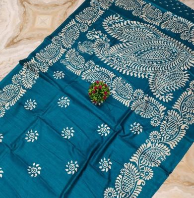 Dark Aquamarine Pure Handloom Maheshwari Silk Cotton Saree From Bengal
