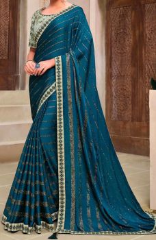 Dark teal Pure Georgette Saree From Banaras