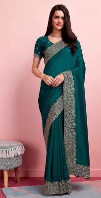Bottle Green Pure Handloom Embellished Silk Saree From Banaras