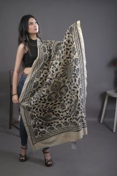 Cream Pure Handloom Katha Stitch Dupatta From Bengal