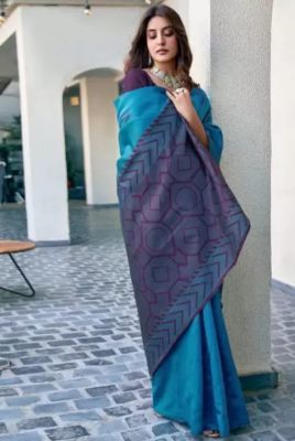 Teal Pure Handloom Banarasi Silk Saree From Banaras