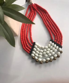 Orange And White Tribal Naga Beads Jewellery