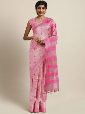 Pink Linen By Linen Saree From Bhagalpur