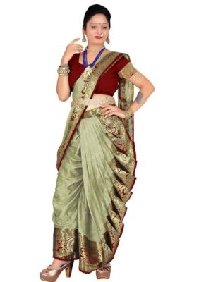 Ash Gray Pure Handloom Silk Cotton Saree From Banaras
