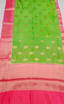 Parrot Green Banarasi Semi Silk Saree From Banaras