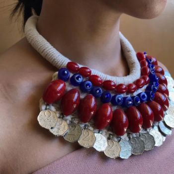 Red And Blue Tribal Naga Beads Jewellery