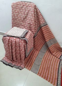 White Hand Block Printed Work Saree
