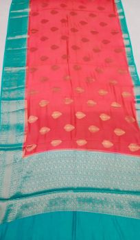 Light Red Banarasi Semi Silk Saree From Banaras