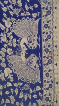 Dark Blue & Offwhite Kalamkari Cotton Saree