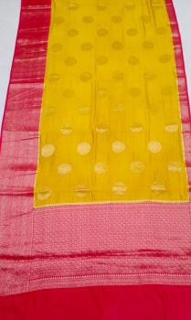 Mustard Yellow Banarasi Semi Silk Saree From Banaras