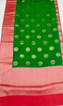 Leaf Green Banarasi Semi Silk Saree From Banaras