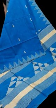 Dark Blue Cotton Jamdani Handloom Saree From Bengal
