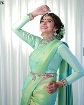 Aquamarine Butta Design Lichi Silk Saree From Banaras