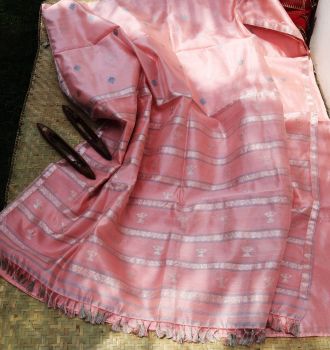 Baby Pink Butta Mulberry Silk Pure Handloom Saree From Assam
