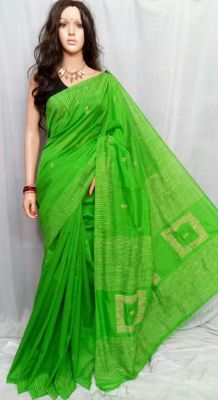 Green Pure Handloom Silk Cotton Saree From Bengal