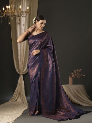 Midnight Blue Party Wear Silk Saree