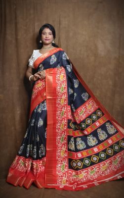 Black Pure Handloom Tussar Silk Saree From Bengal