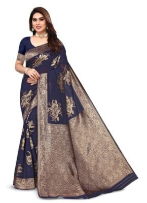 Navy Blue Pure Handloom Silk Saree From Banaras