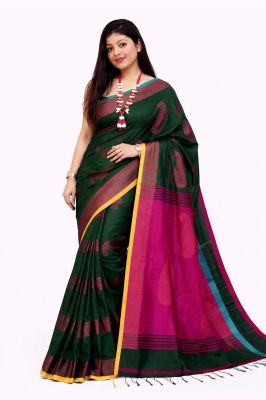 Dark Green Pure Handloom Silk Saree From Bengal
