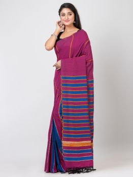 Purple Pure Handloom Khesh Cotton Saree From Bengal
