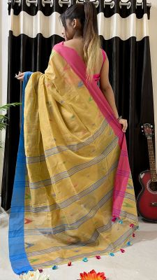 Brown Pure Handloom Silk Cotton Saree From Bengal