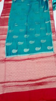 Sea Blue Red Mango Banarasi Silk Saree From Banarasi