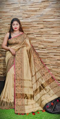 Light Brown Pure Handloom Dhakai Jamdani Saree from Bengal