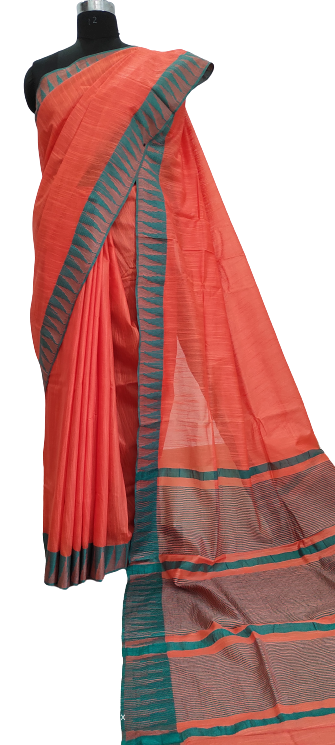 Rose Orange Handcrafted Kota Silk Saree.