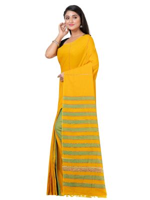 Yellow Pure Handloom Khesh Cotton Saree From Bengal