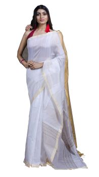 White Nimjori Temple Motif Silk Cotton Zatika