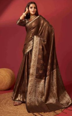 Chocolate Brown Pure Handloom Silk Saree From Banaras