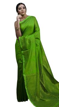 Light Green Red Nimjori Temple Motif Silk Cotton Zatika